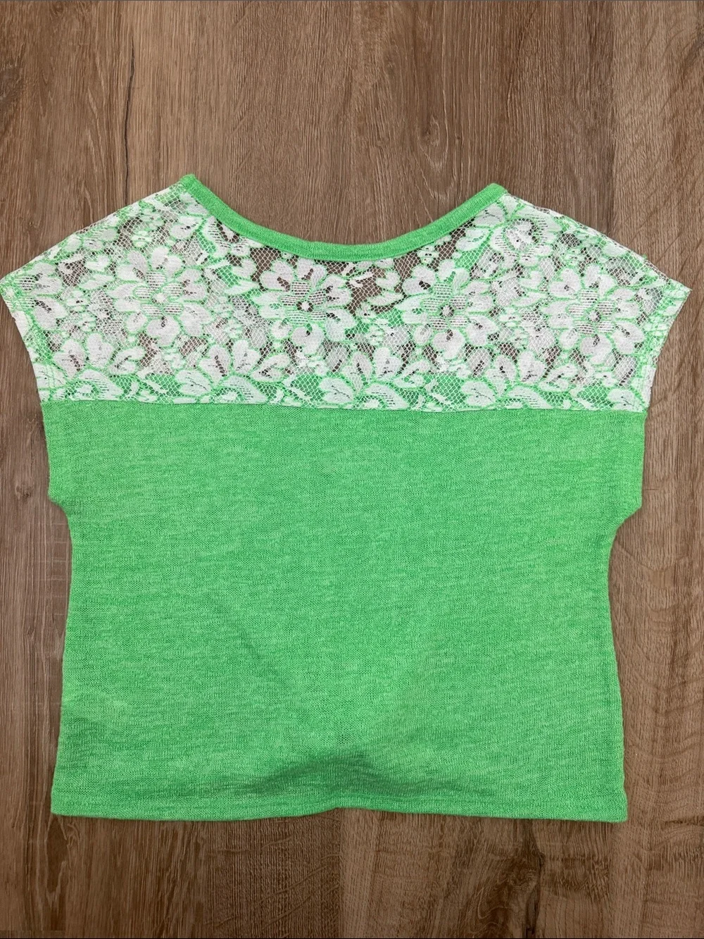 Justice Girls' Green Lace Yoke Tie-Front Top, Size 12